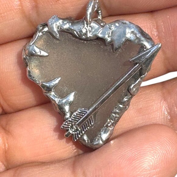 Artisan Sea Glass Heart Pendant With Silver Metalwork Arrow “Struck by Cupid” - Picture 4 of 15